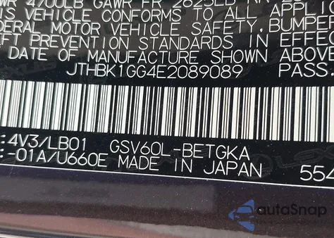 2014 Lexus Es 350 z USA, uszkodzony, nr VIN JTHBK1GG4E2089089